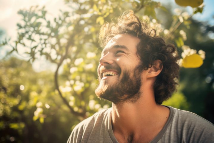 Happy man after consuming probiotics